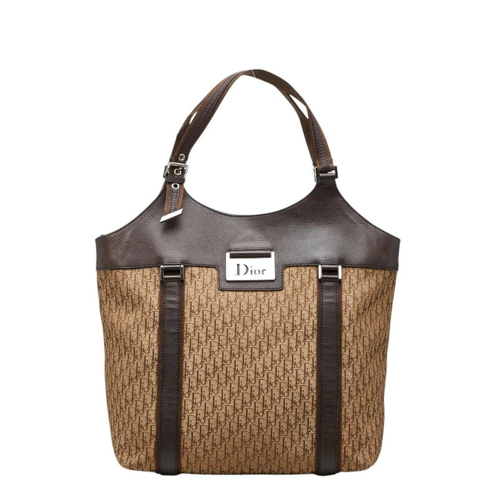 Christian Dior Trotter Street Tote Bag Handbag Beige Cream Brown Leather Canvas